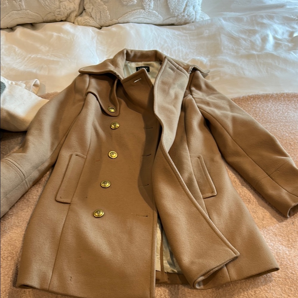 Stylish Tan Peacoat with Gold Buttons